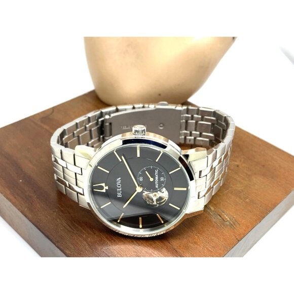 Bulova Men's Watch 96A305 Automatic Black Dial Silver Stainless Steel 42mm - Picture 8 of 14
